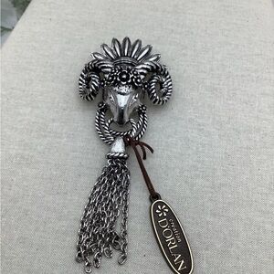 Vintage D’Orlan  Silver Ram Brooch with Tassels